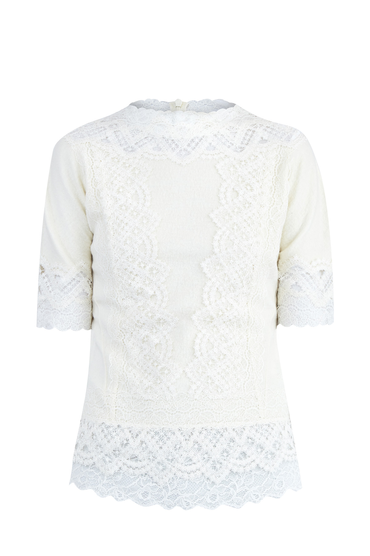 Блуза из шерстяной ткани с отделкой галунным кружевом ERMANNO SCERVINO, цвет белый, размер 44 - фото 1